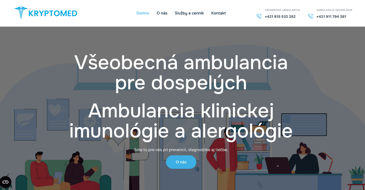 Webová stránka pre všeobecnú ambulanciu KRYPTOMED, s.r.o.